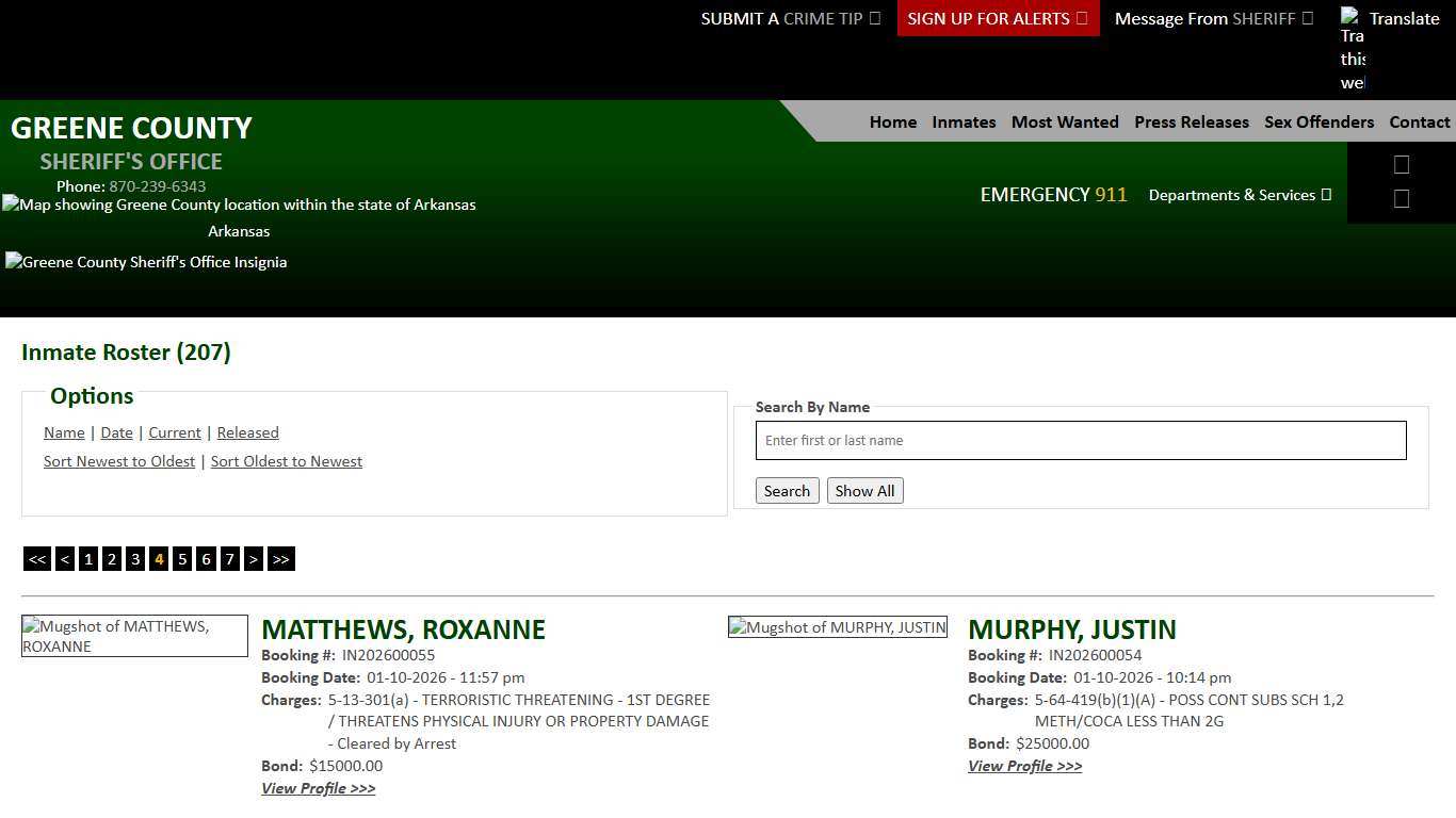 Inmate Roster - Page 4 Current Inmates Booking Date Descending - Greene County AR Sheriff's Office